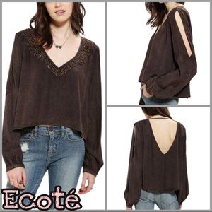 Ecote | Women’s Gray Embroidered Peasant Top SZ XS